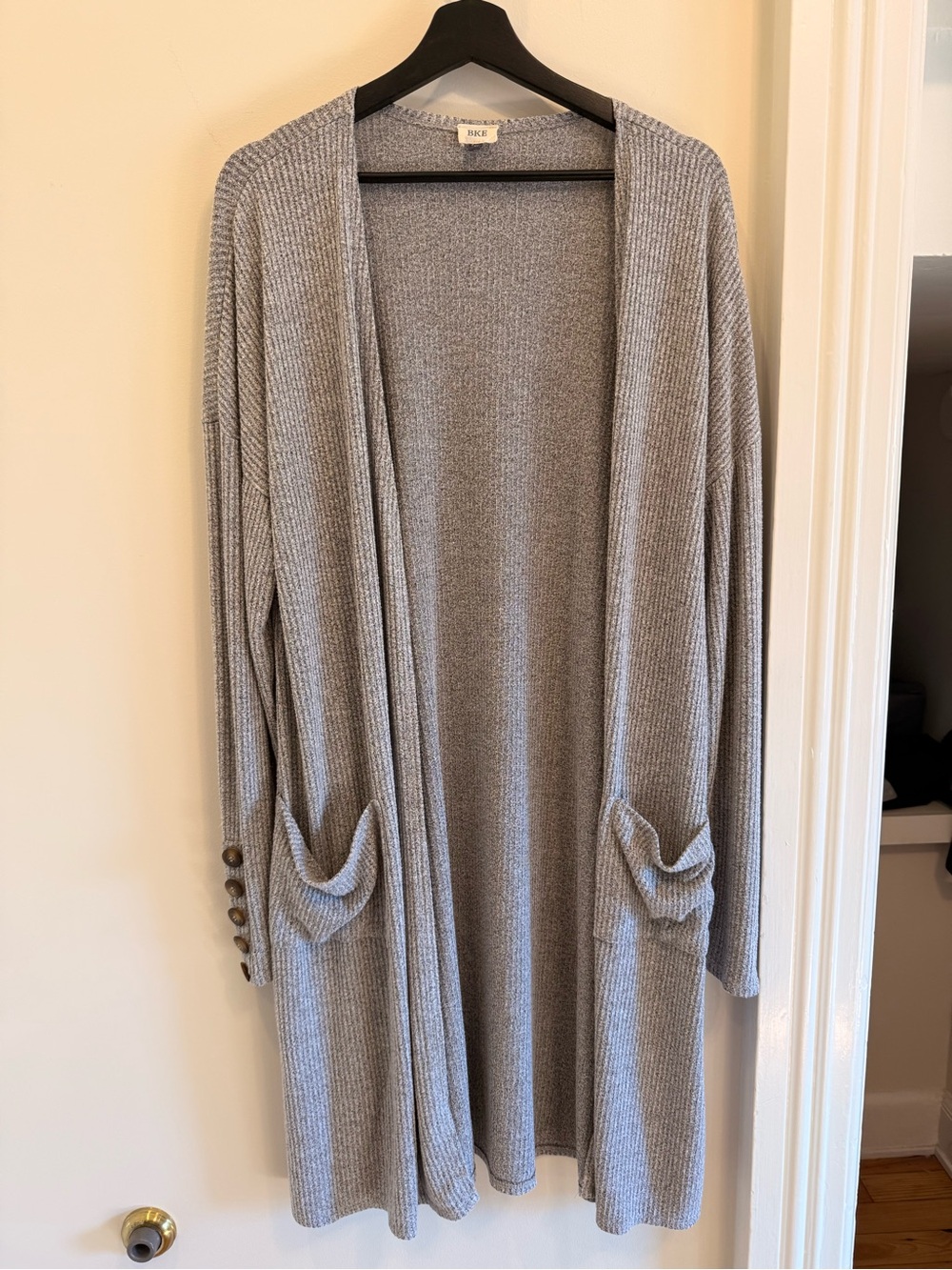 BKE Light Gray Ribbed Open-Front Women's Cardigan